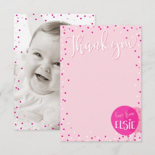 THANK YOU NOTE cute pink balloons confetti Invitation