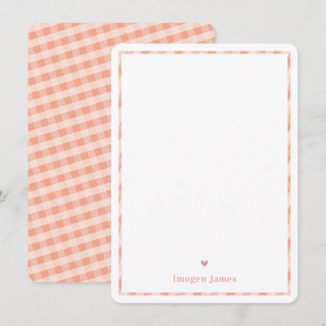 THANK YOU NOTE cute pretty check pastel orange Card (Front/Back)