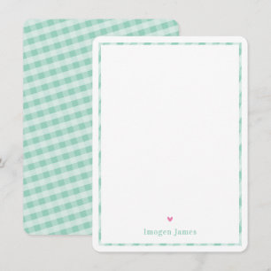 THANK YOU NOTE cute pretty mint green check heart