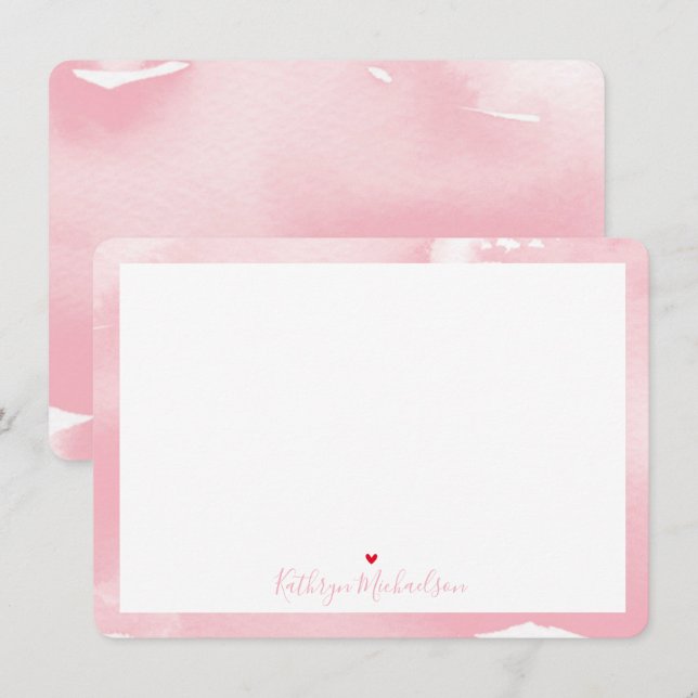 THANK YOU NOTE cute watercolor pretty pale pink Card (Front/Back)