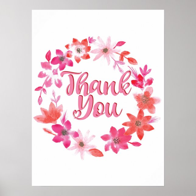 Thank You Note - Floral Handwritten Many Thanks Poster (Front)