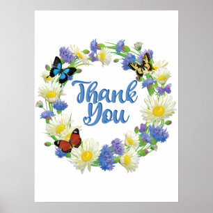 Thank You Note - Floral Handwritten Many Thanks Poster