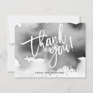 THANK YOU NOTE hand lettered black grey watercolor Invitation
