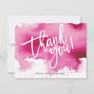 THANK YOU NOTE hand lettered dark pink watercolor Invitation