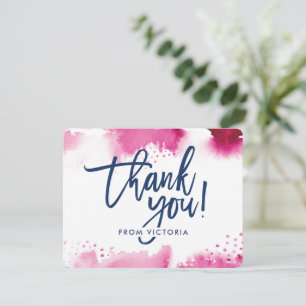 THANK YOU NOTE hand lettered dark pink watercolor Invitation