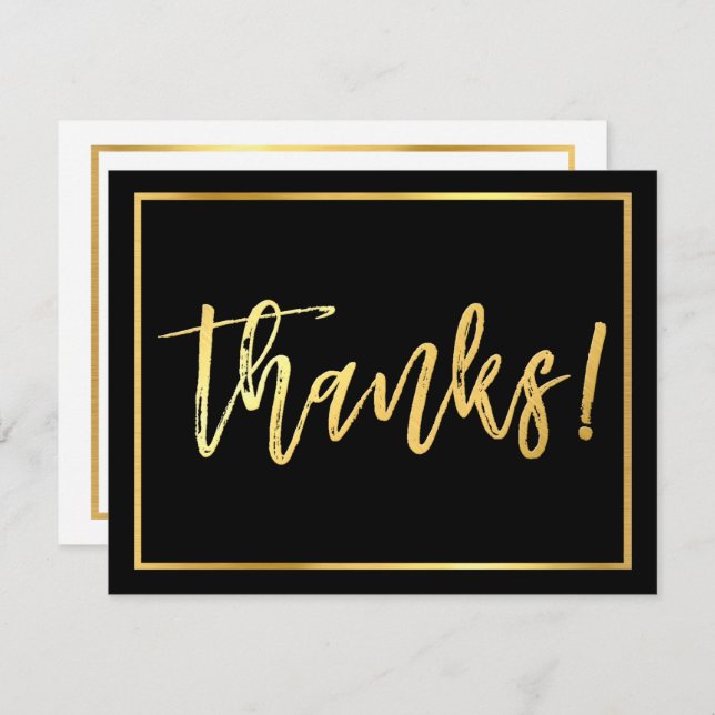 THANK YOU NOTE hand lettered gold script black Invitation (Front/Back)