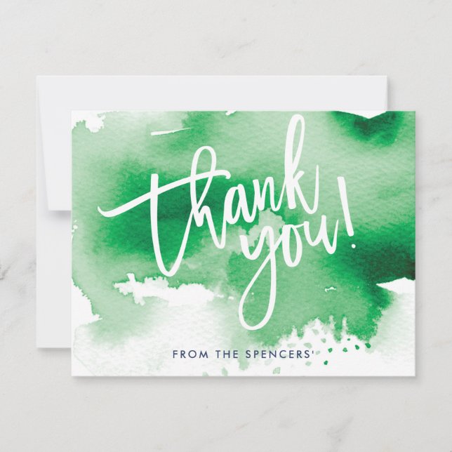 THANK YOU NOTE handlettered kelly green watercolor Invitation (Front)