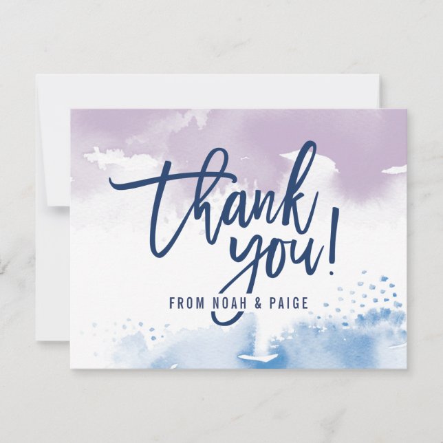 THANK YOU NOTE handwritten purple blue watercolor Invitation (Front)