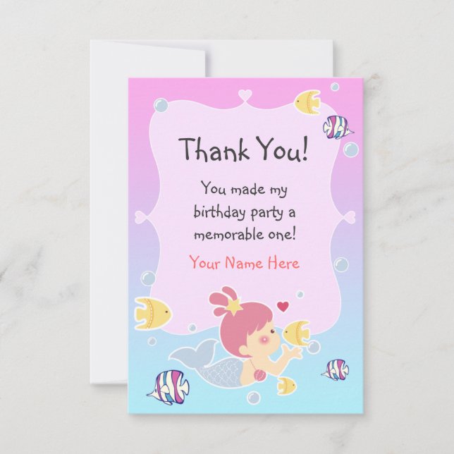 Thank You Note - Mermaid Theme Birthday Party (Front)