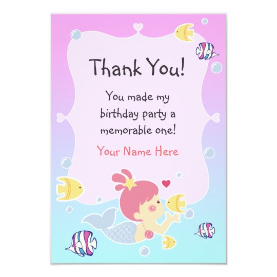 Thank You Note - Mermaid Theme Birthday Party Card