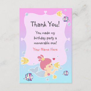 Thank You Note - Mermaid Theme Birthday Party Invitation