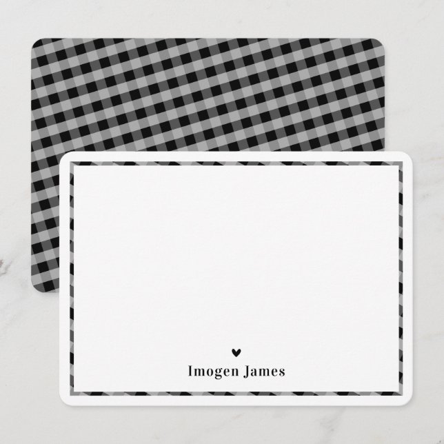 THANK YOU NOTE modern check heart black white Card (Front/Back)