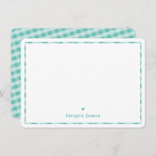 THANK YOU NOTE modern cute check heart mint green