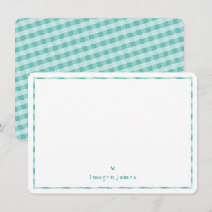 THANK YOU NOTE modern cute check heart mint green Card