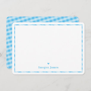 THANK YOU NOTE modern cute check heart pale blue