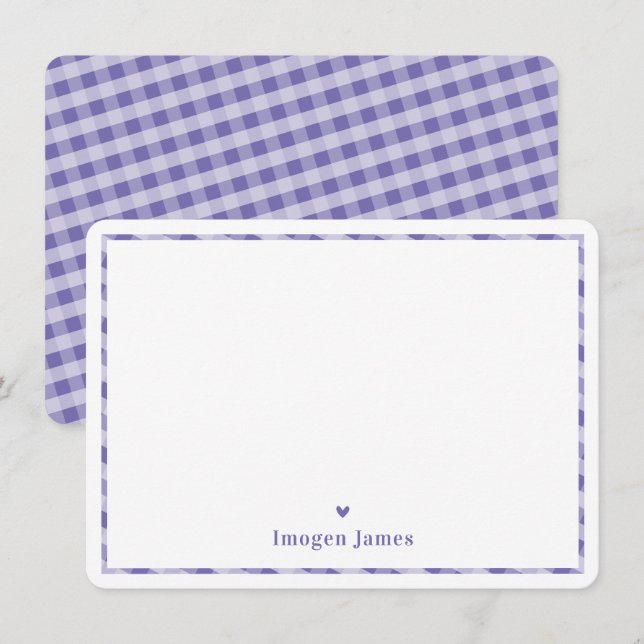 THANK YOU NOTE modern cute check heart purple (Front/Back)