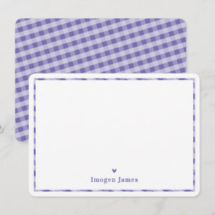 THANK YOU NOTE modern cute check heart purple
