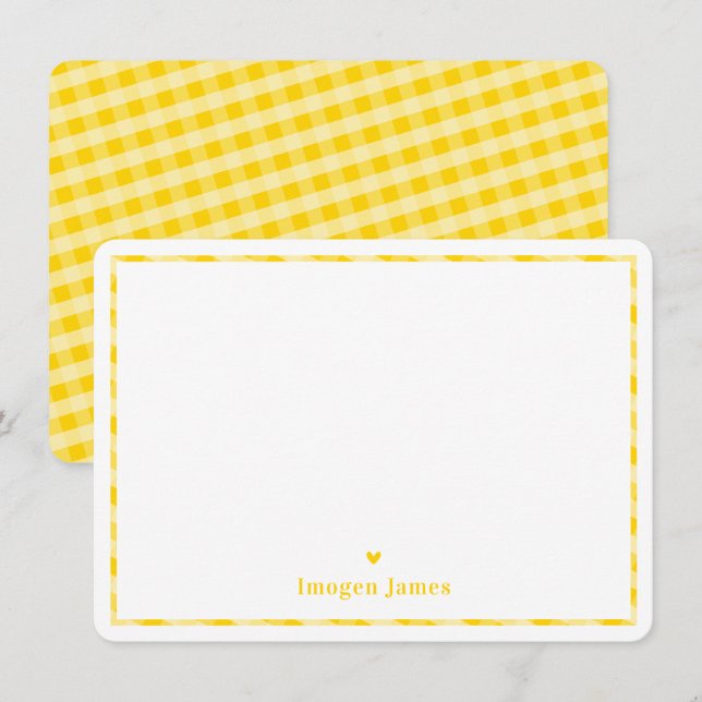 THANK YOU NOTE modern cute check heart yellow Card (Front/Back)