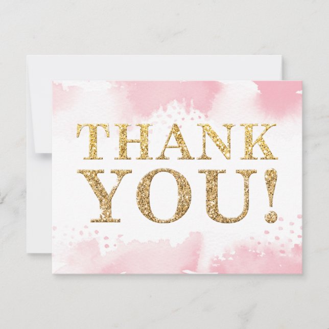 THANK YOU NOTE modern gold glitter pink watercolor Invitation (Front)