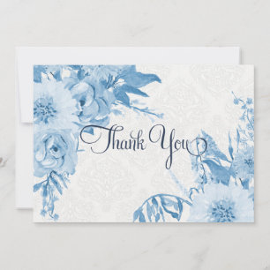 Thank You Note Navy Blue n White Floral Watercolor Card
