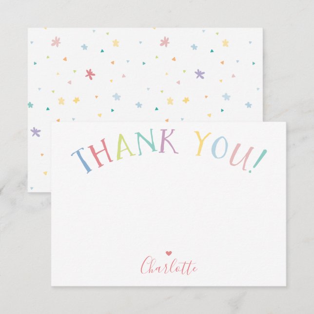 THANK YOU NOTE rainbow letters pastel colours Invitation (Front/Back)