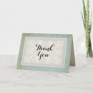 Thank You Note Rustic Lace w Aged Vintage Linen Card