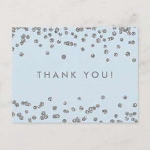 Thank You Note Silver Glitter Confetti Ice Blue Postcard
