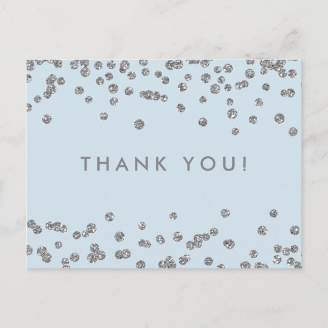 Thank You Note Silver Glitter Confetti Ice Blue Postcard (Front)