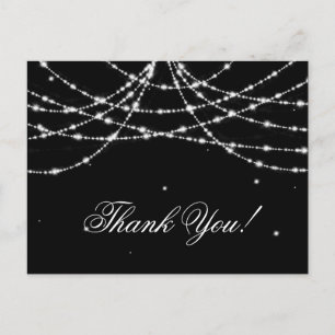 Thank You Note Sparkling String Black Postcard