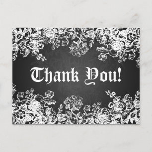 Thank You Note Victorian Flourish Black Postcard