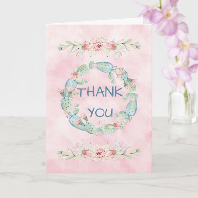 Thank You Note Watercolor Cactus Card (Orchid)