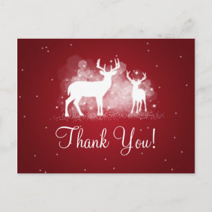 Thank You Note Winter Deer Sparkle Red Postcard