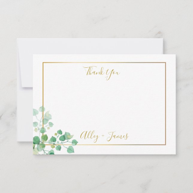 Thank you note with ivy foliage and gold border (Front)