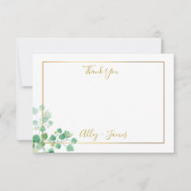 Thank you note with ivy foliage and gold border