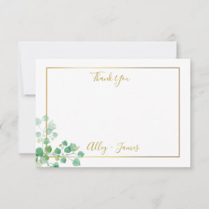 Thank you note with ivy foliage and gold border card
