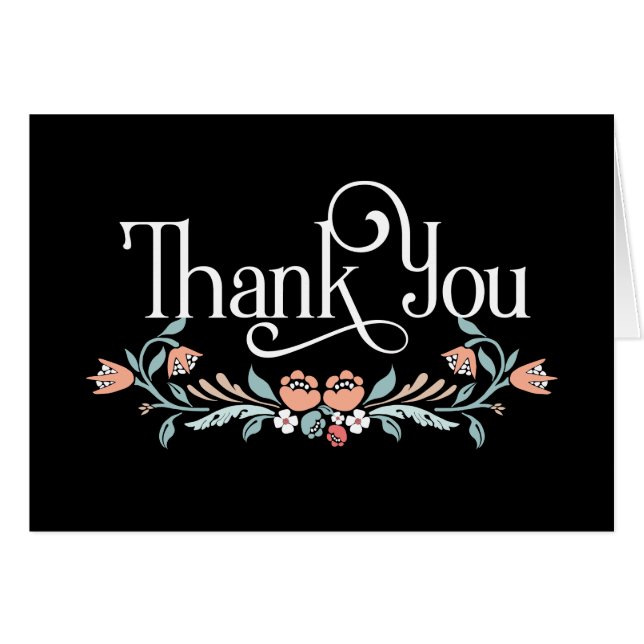 Thank You Note with Stylised  Floral Scroll (Front Horizontal)