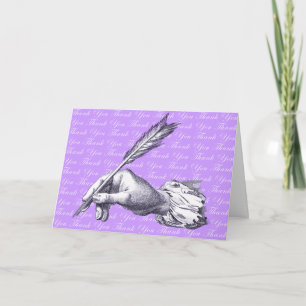 Thank You Note with Vintage Writer's Hand - Purple Card