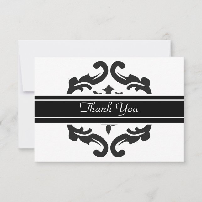 Thank You Notelets in Stylish Black & White Damask (Front)
