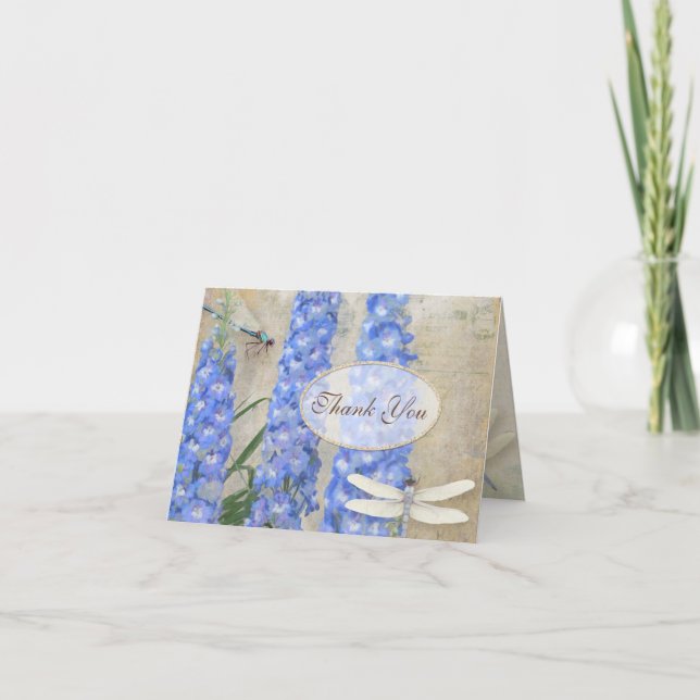 Thank You Notes Dragonfly Butterfly Delphinium (Front)