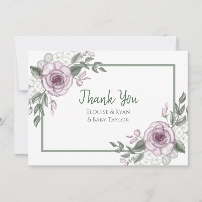 Thank You Notes | Mauve Roses Baby Shower (Front)