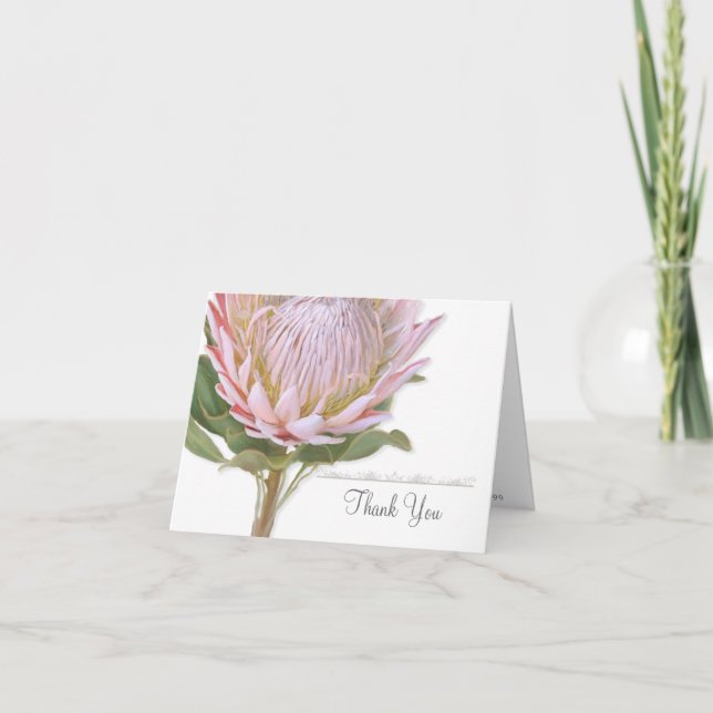 Thank You Notes Modern Floral Pink Protea Flower (Front)