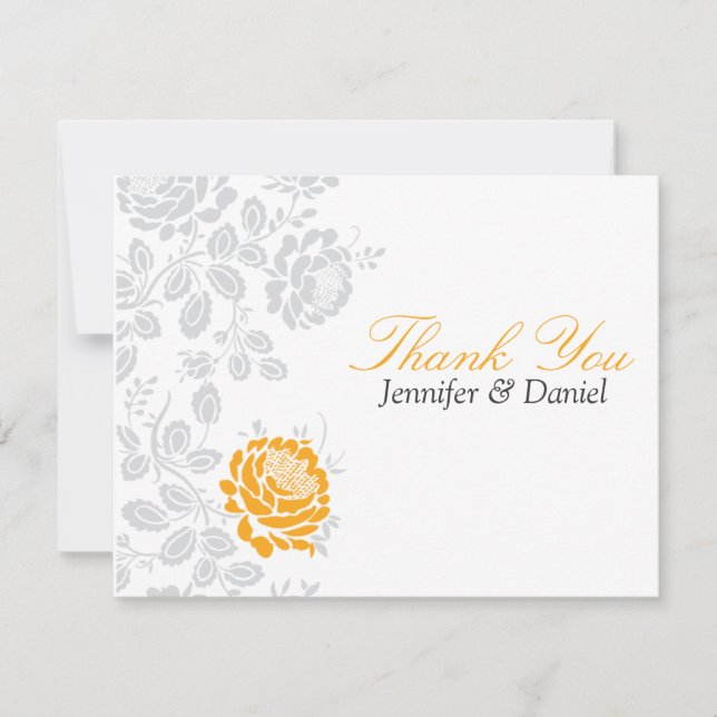 Thank You Notes Orange and Grey Damask (Front)