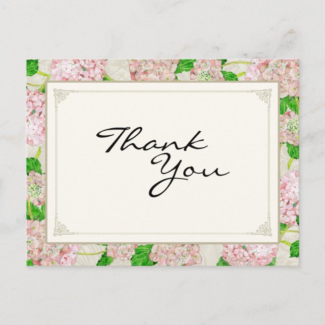 Thank You Notes Pink Hydrangea Lace Floral Formal Postcard (Front)