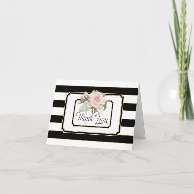 Thank You Notes Rose Floral Art Deco Striped (Front)