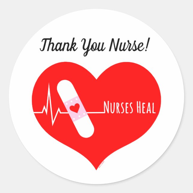 Thank You Nurse Appreciation Heart Classic Round Sticker (Front)