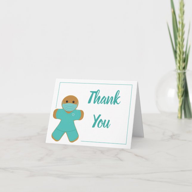 Thank You Nurse Doctor Gingerbread Man Cartoon Card (Front)