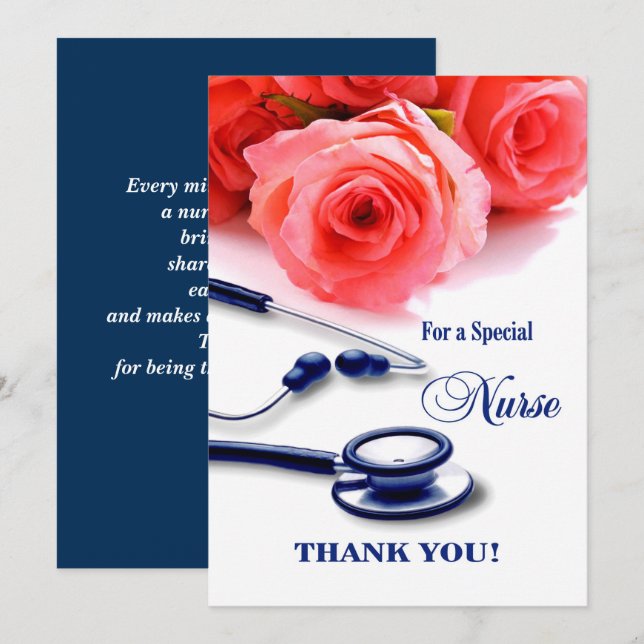 Thank You Nurse.  Roses and Stethoscope Card (Front/Back)