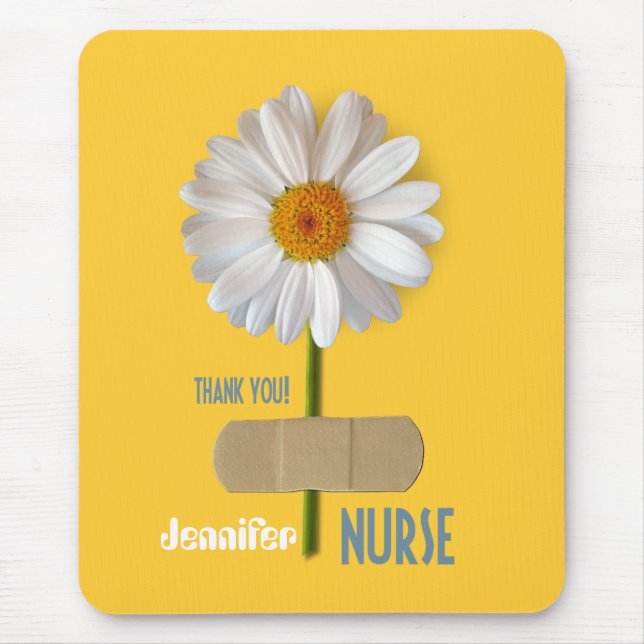 Thank You, Nurse. Smiling Daisy Custom Name Gift  Mouse Mat (Front)