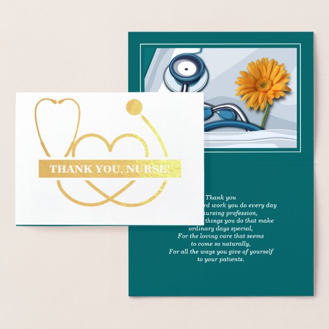 Thank You, Nurse. Stethoscope and Daisy Luxury Foil Card (Display)
