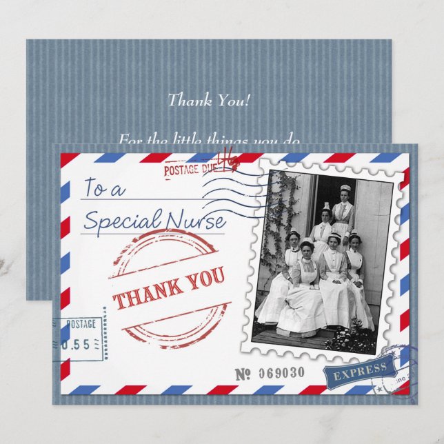 Thank You Nurse. Vintage Nurses Flat Card (Front/Back)